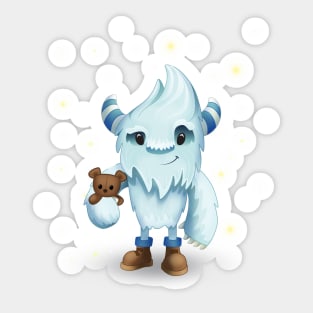 Yeti Snow Winter Monster Hiker with Teddy Bear Sticker